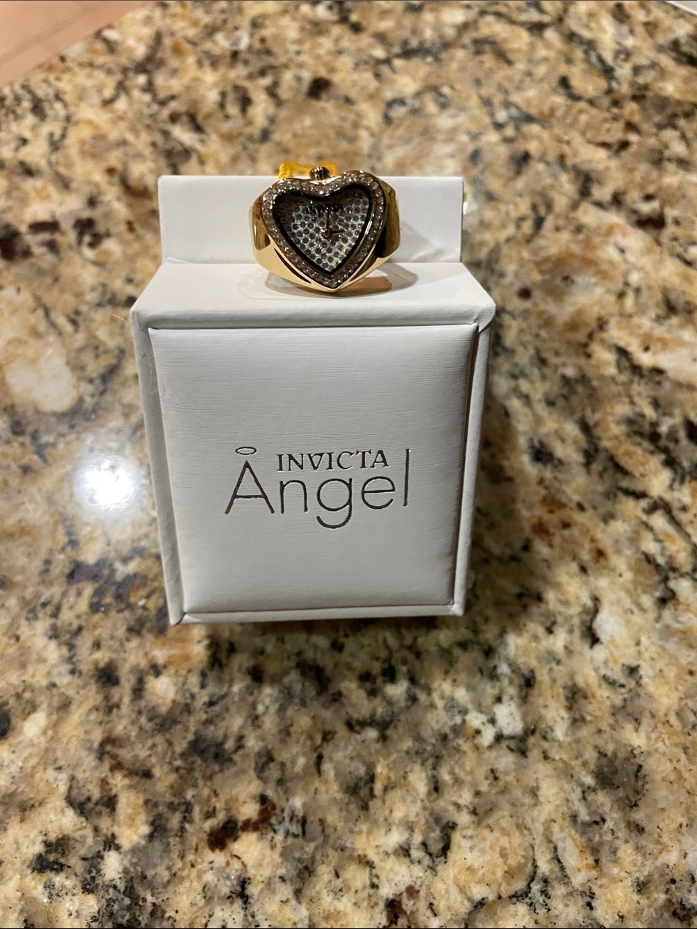 Invicta Angel Gold Heart Ring with Crystal Bezel